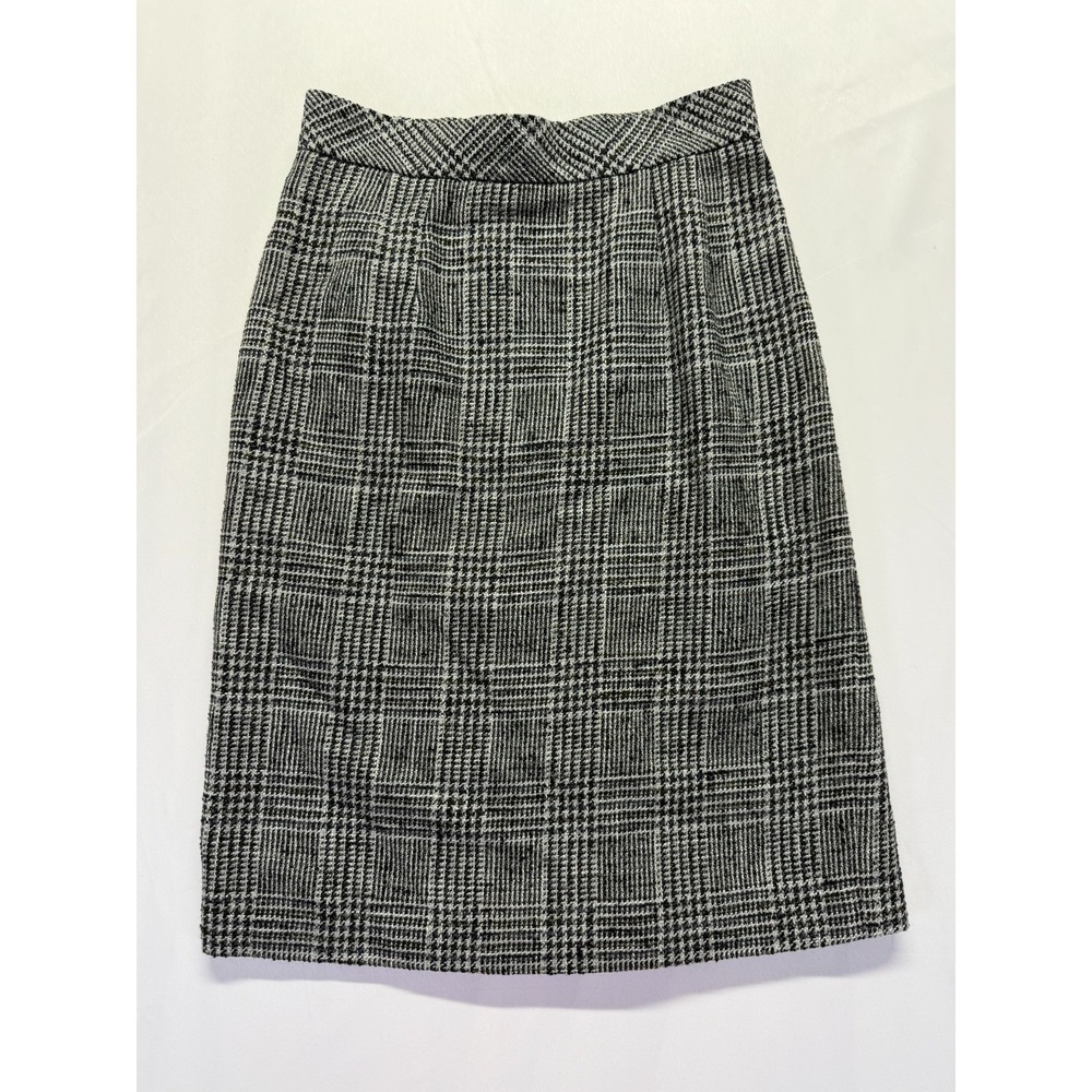 Talbots Staright & Pencil Skirt Womens 4 Petite Gray Black Houndstooth Wool
